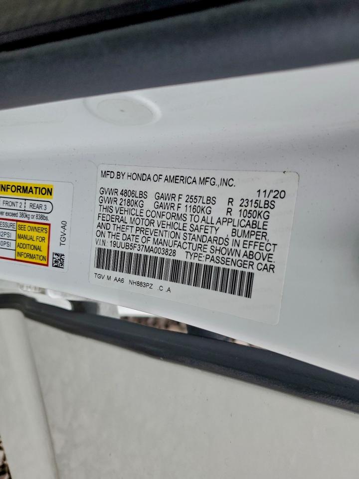 2021 Acura Tlx VIN: 19UUB5F37MA003828 Lot: 94049655