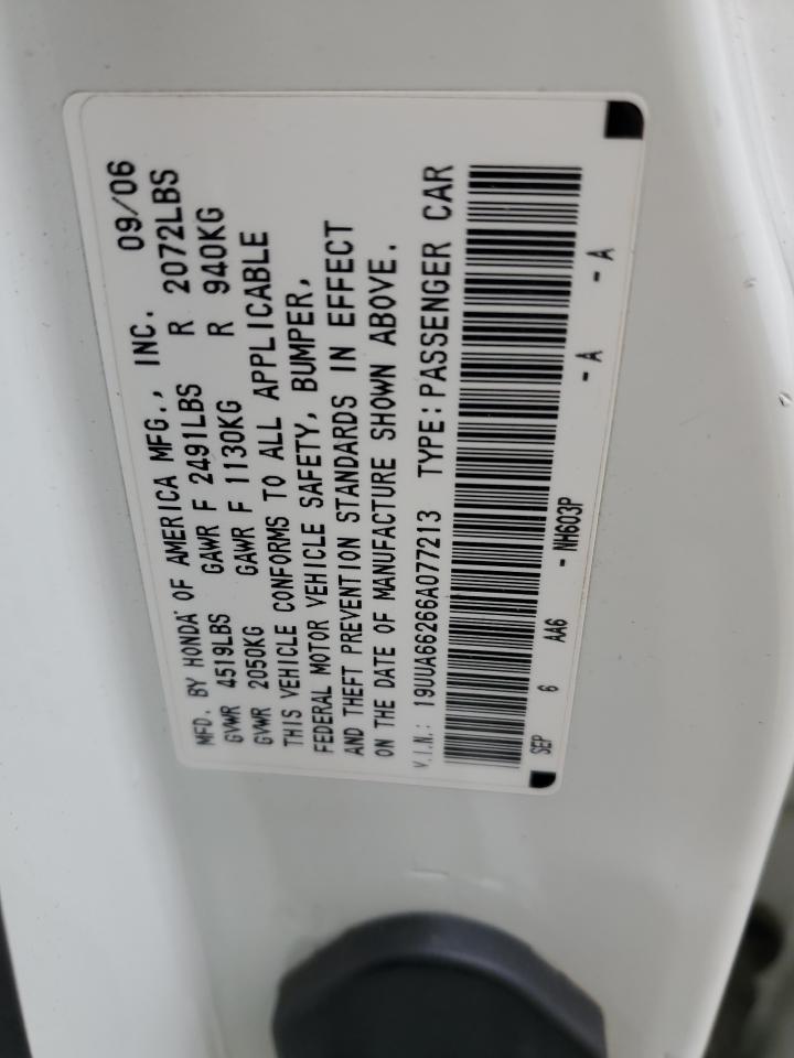 2006 Acura 3.2Tl VIN: 19UUA66266A077213 Lot: 91201435