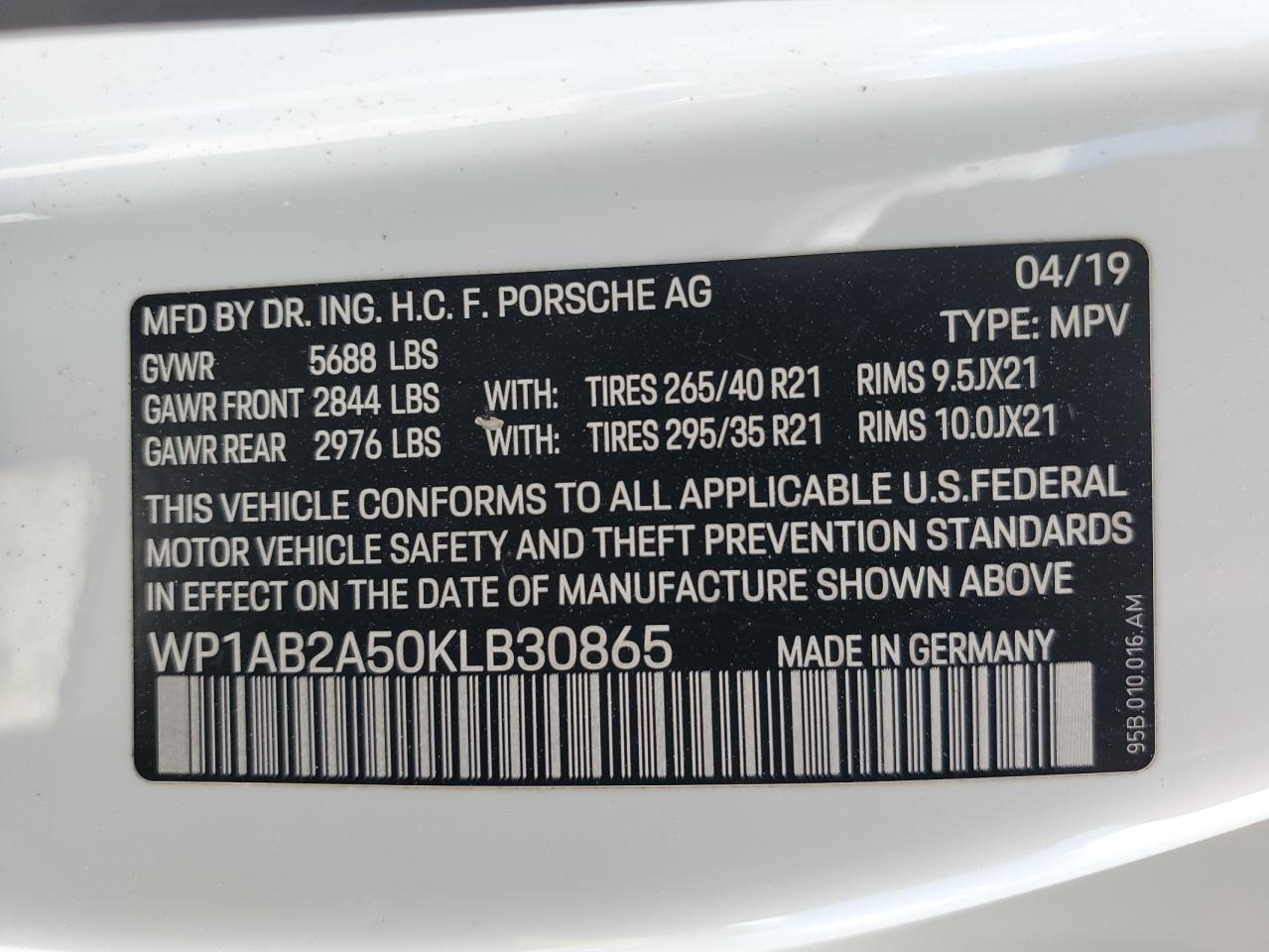 2019 Porsche Macan S VIN: WP1AB2A50KLB30865 Lot: 91898585