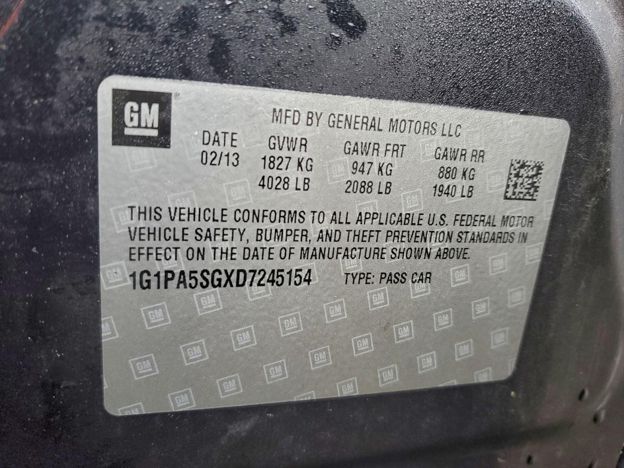 2013 Chevrolet Cruze Ls VIN: 1G1PA5SGXD7245154 Lot: 93915865