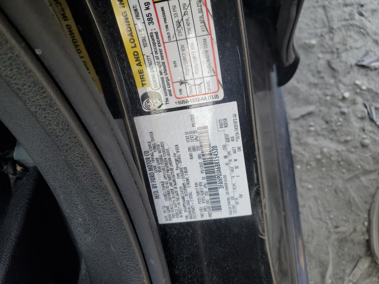 2011 Ford Fusion Sel VIN: 3FAHP0JA6BR154520 Lot: 93144685