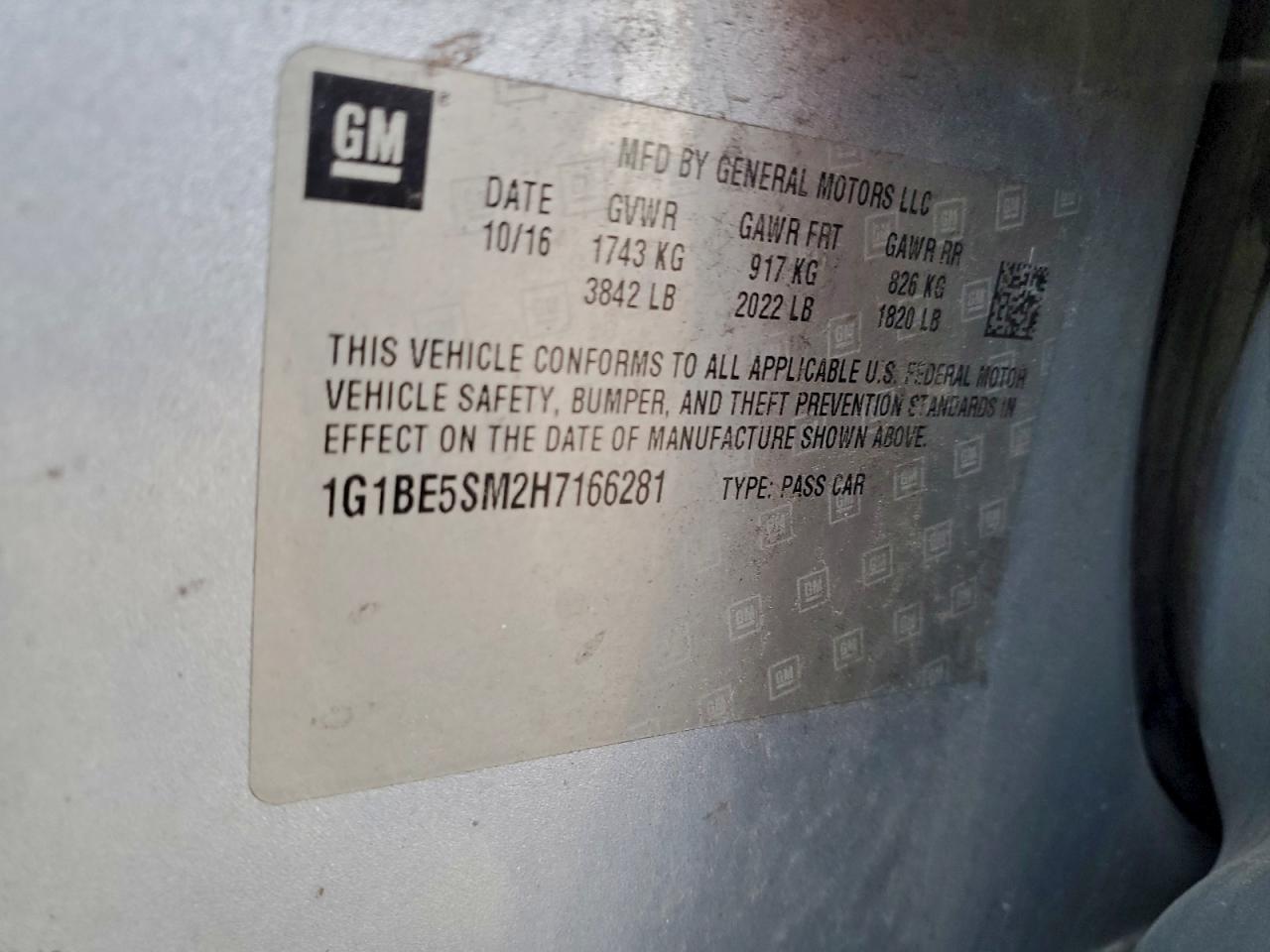2017 Chevrolet Cruze Lt VIN: 1G1BE5SM2H7166281 Lot: 94229835