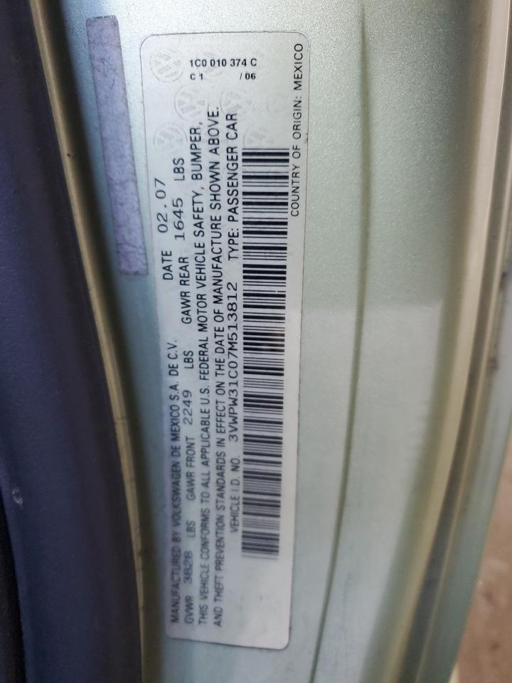 2007 Volkswagen New Beetle 2.5L VIN: 3VWPW31C07M513812 Lot: 91326765