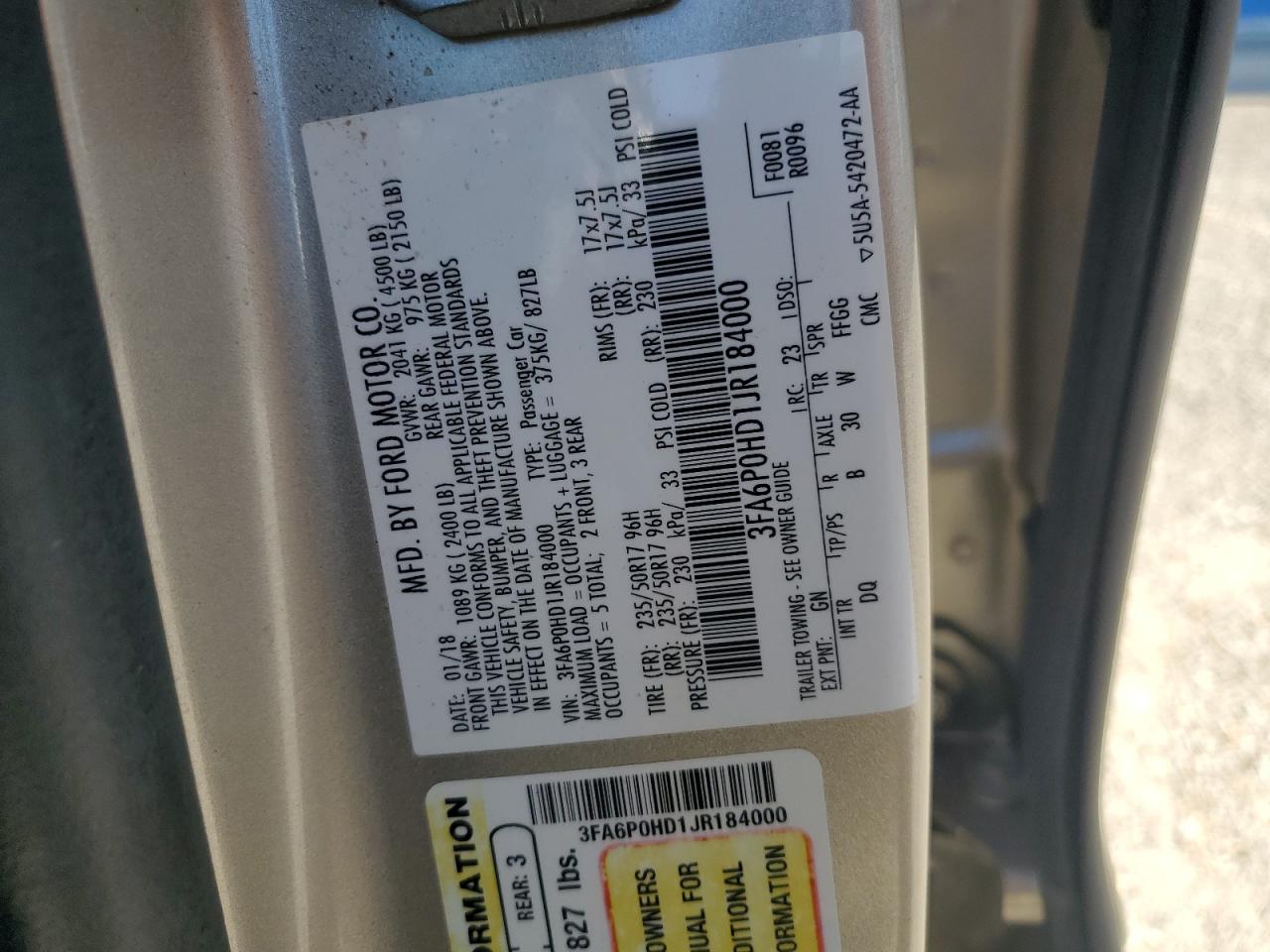 2018 Ford Fusion Se VIN: 3FA6P0HD1JR184000 Lot: 90680045