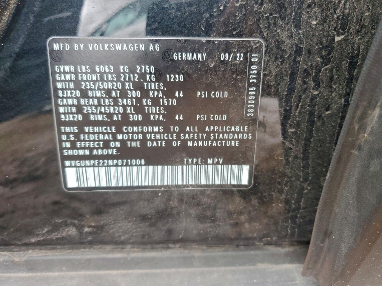 2022 Volkswagen Id.4 Pro S VIN: WVGUNPE22NP071006 Lot: 94185025