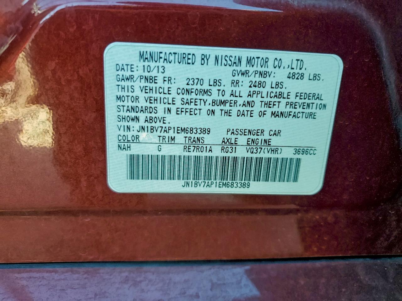 2014 Infiniti Q50 Base VIN: JN1BV7AP1EM683389 Lot: 94874765