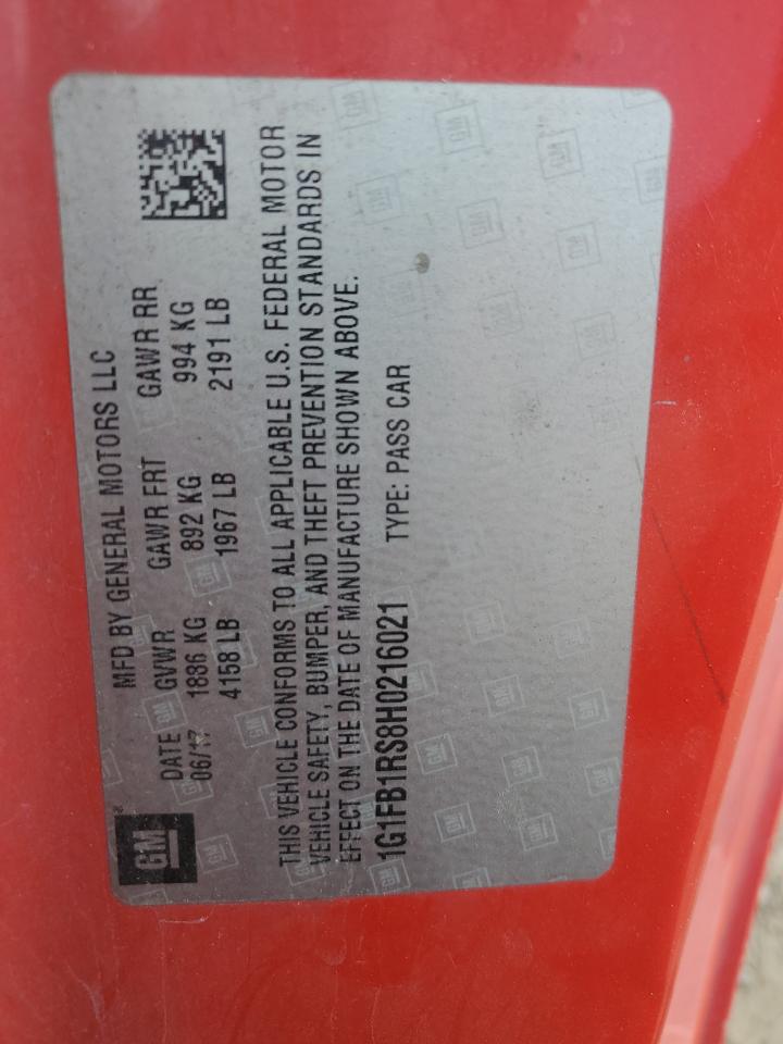 2017 Chevrolet Camaro Lt VIN: 1G1FB1RS8H0216021 Lot: 93131755