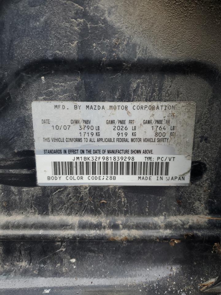 2008 Mazda 3 I VIN: JM1BK32F981839298 Lot: 93704045