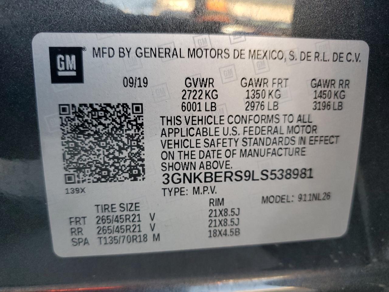 2020 Chevrolet Blazer Rs VIN: 3GNKBERS9LS538981 Lot: 91224185