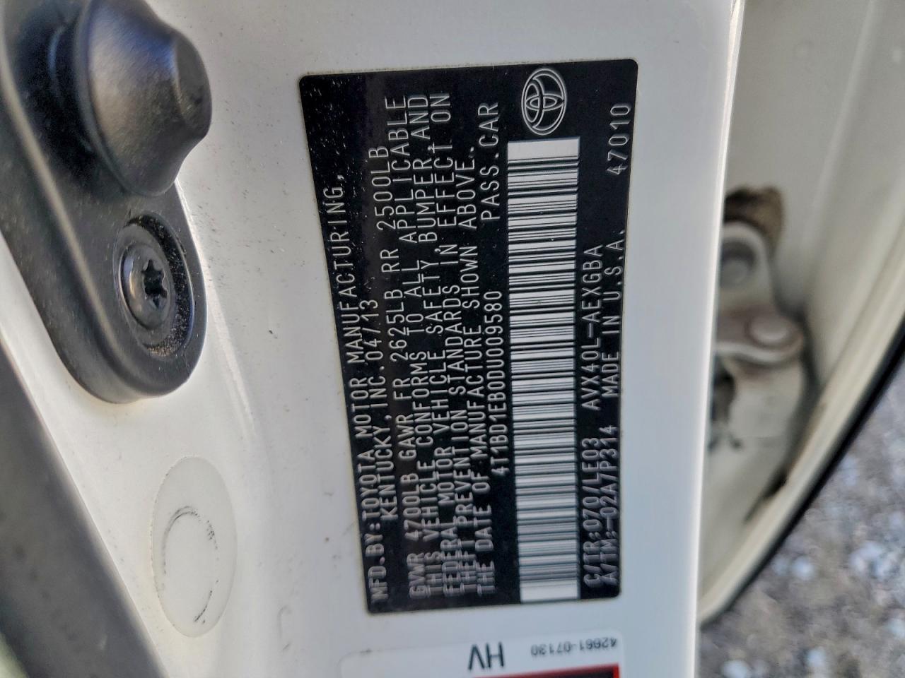 2013 Toyota Avalon Hybrid VIN: 4T1BD1EB0DU009580 Lot: 93939895