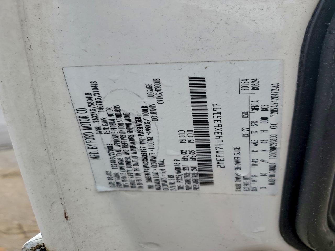 2003 Mercury Grand Marquis Gs VIN: 2MEFM74W43X635197 Lot: 93516675