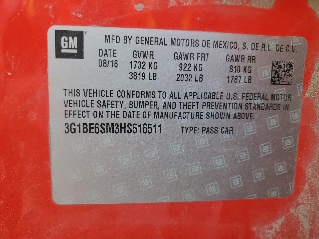 2017 Chevrolet Cruze Lt VIN: 3G1BE6SM3HS516511 Lot: 92874235