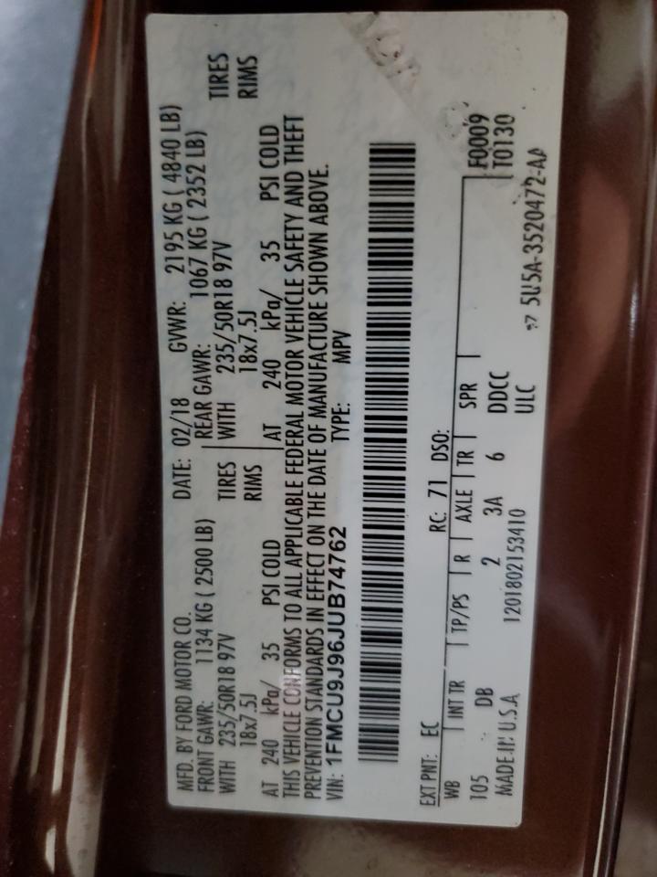 2018 Ford Escape Titanium VIN: 1FMCU9J96JUB74762 Lot: 93037865