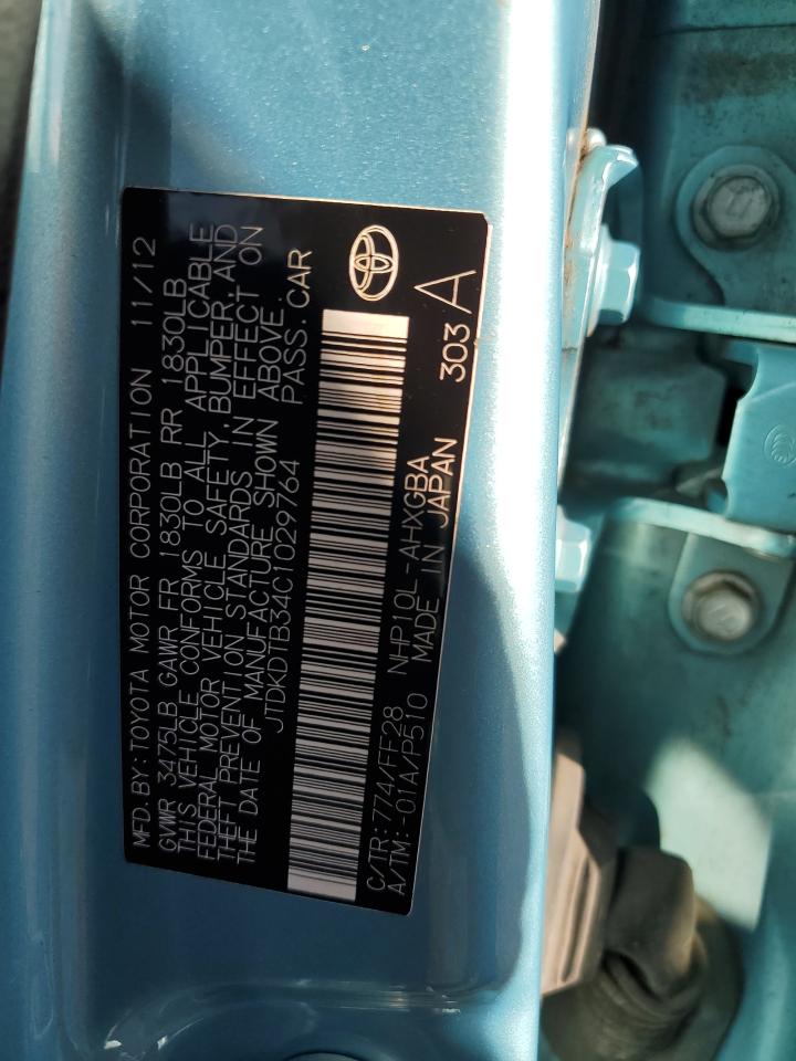 2012 Toyota Prius C VIN: JTDKDTB34C1029764 Lot: 93326875