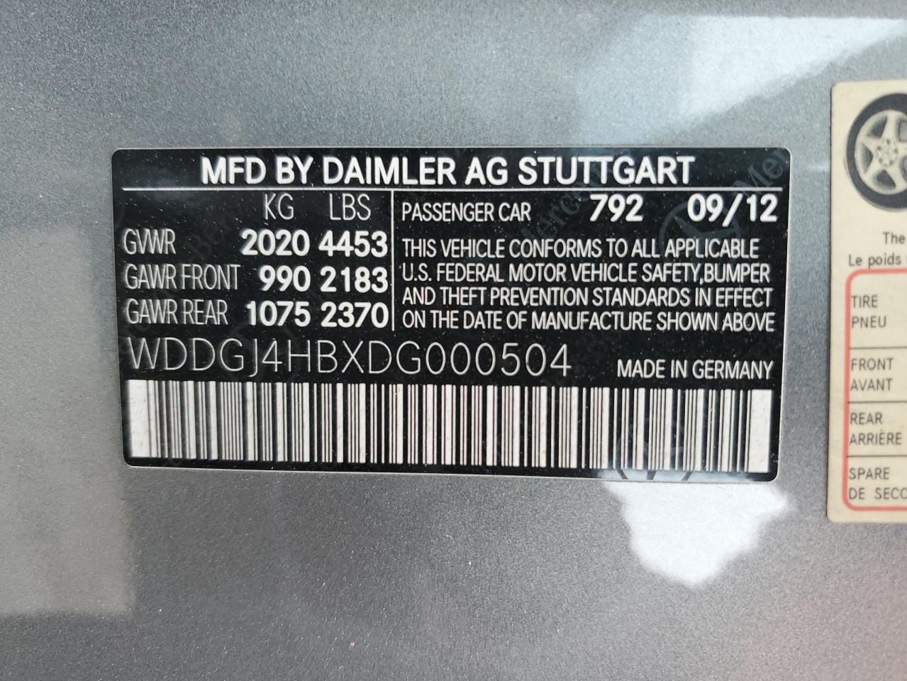 2013 Mercedes-Benz C 250 VIN: WDDGJ4HBXDG000504 Lot: 92944985