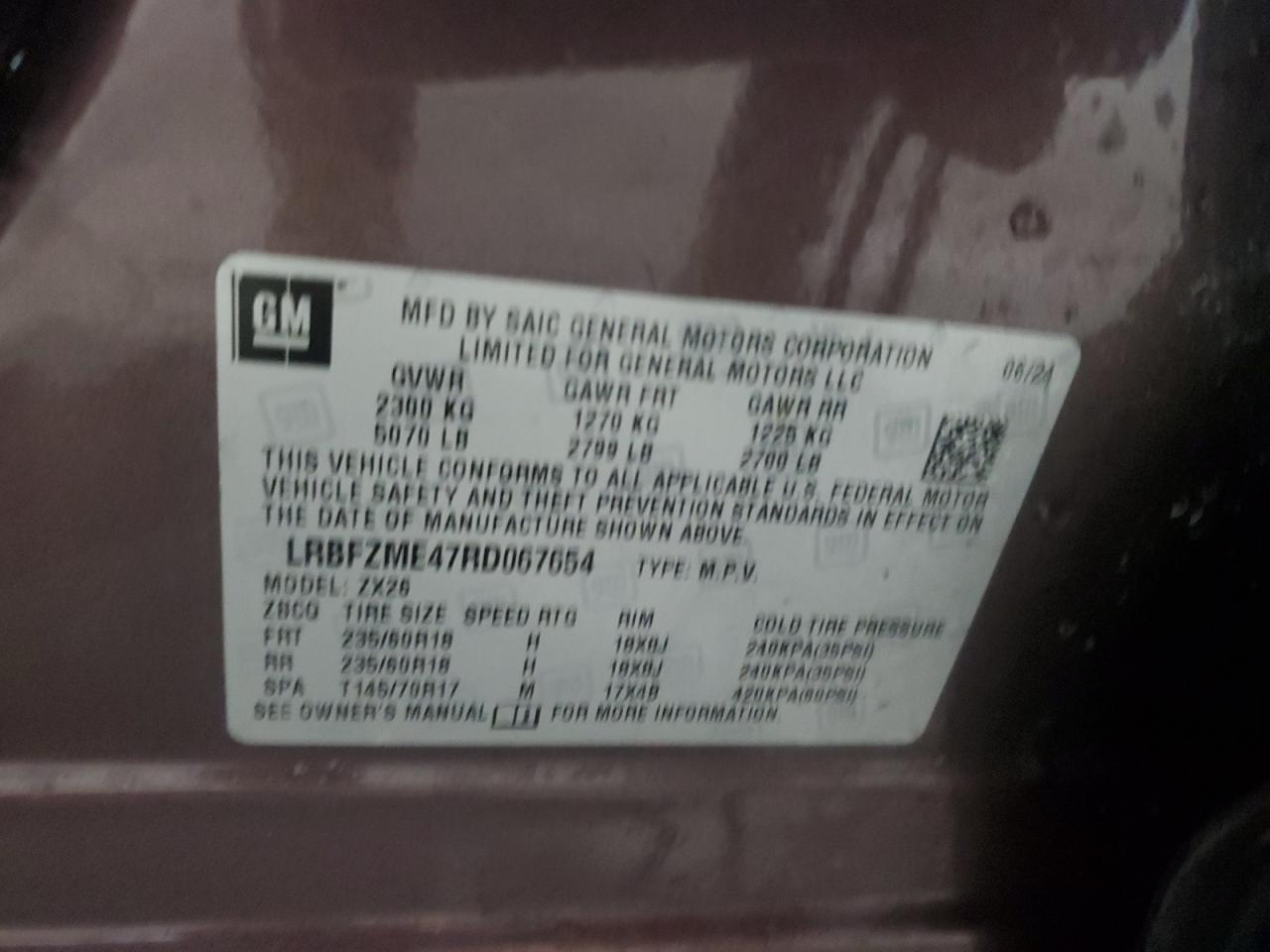 2024 Buick Envision Preferred VIN: LRBFZME47RD067654 Lot: 93313955