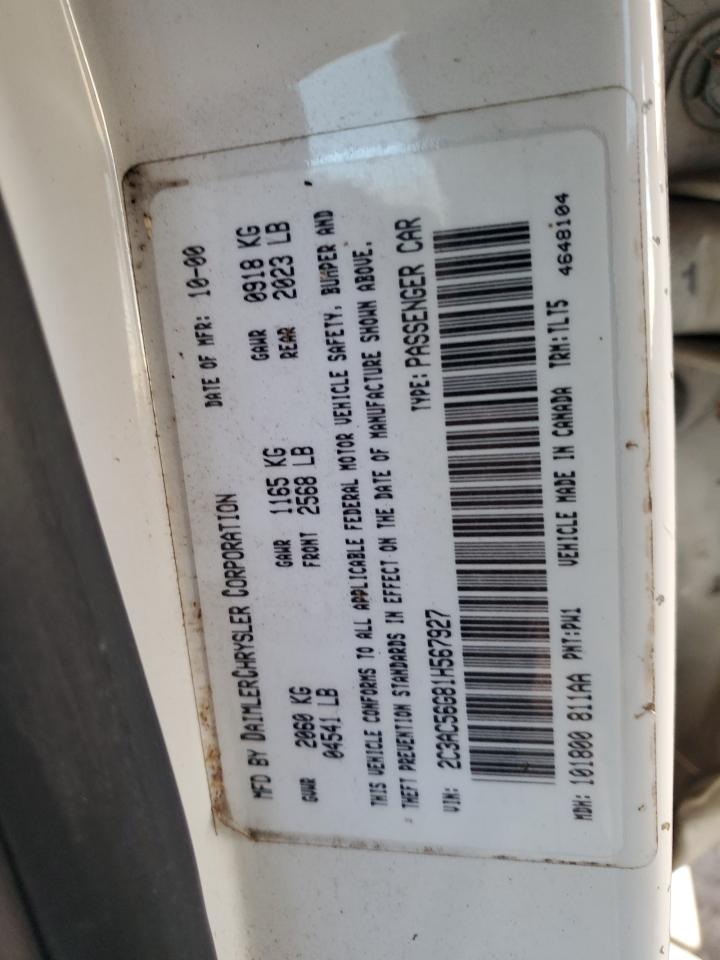 2001 Chrysler Lhs VIN: 2C3AC56G81H567927 Lot: 92494865