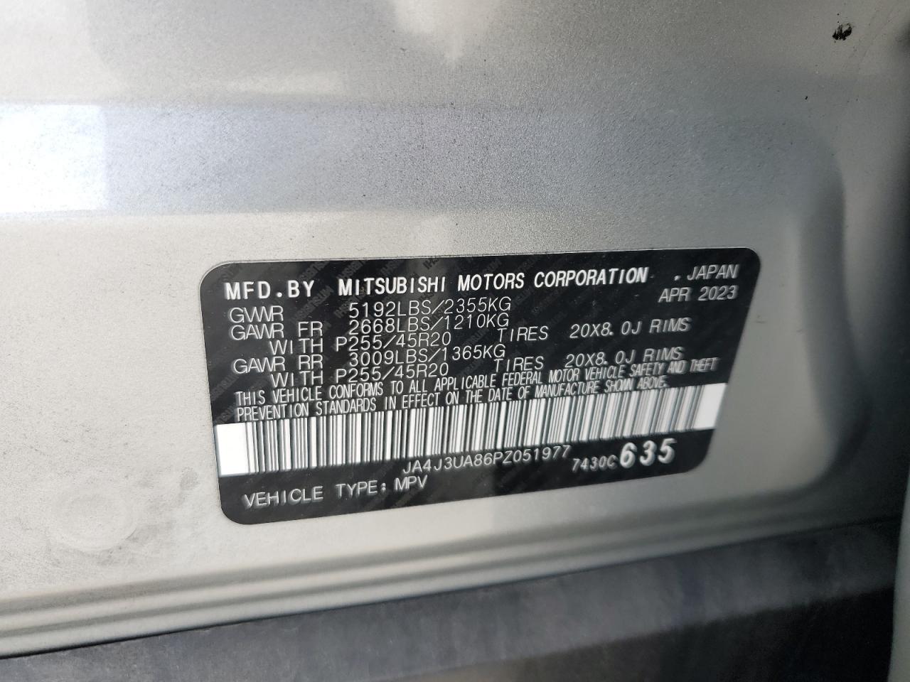 2023 Mitsubishi Outlander Se VIN: JA4J3UA86PZ051977 Lot: 90346595