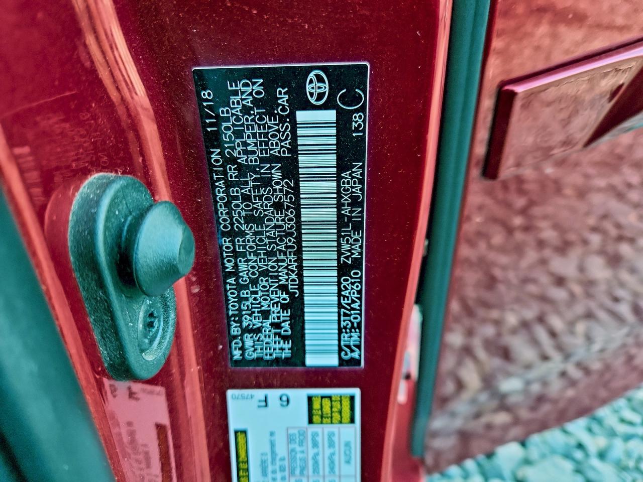 2018 Toyota Prius VIN: JTDKARFU9J3067572 Lot: 94416295