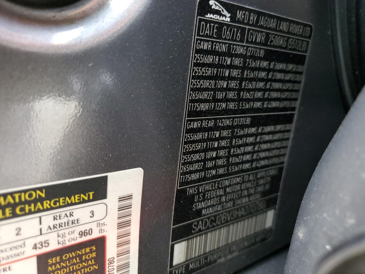 2017 Jaguar F-Pace Premium VIN: SADCJ2BV3HA070780 Lot: 92348935