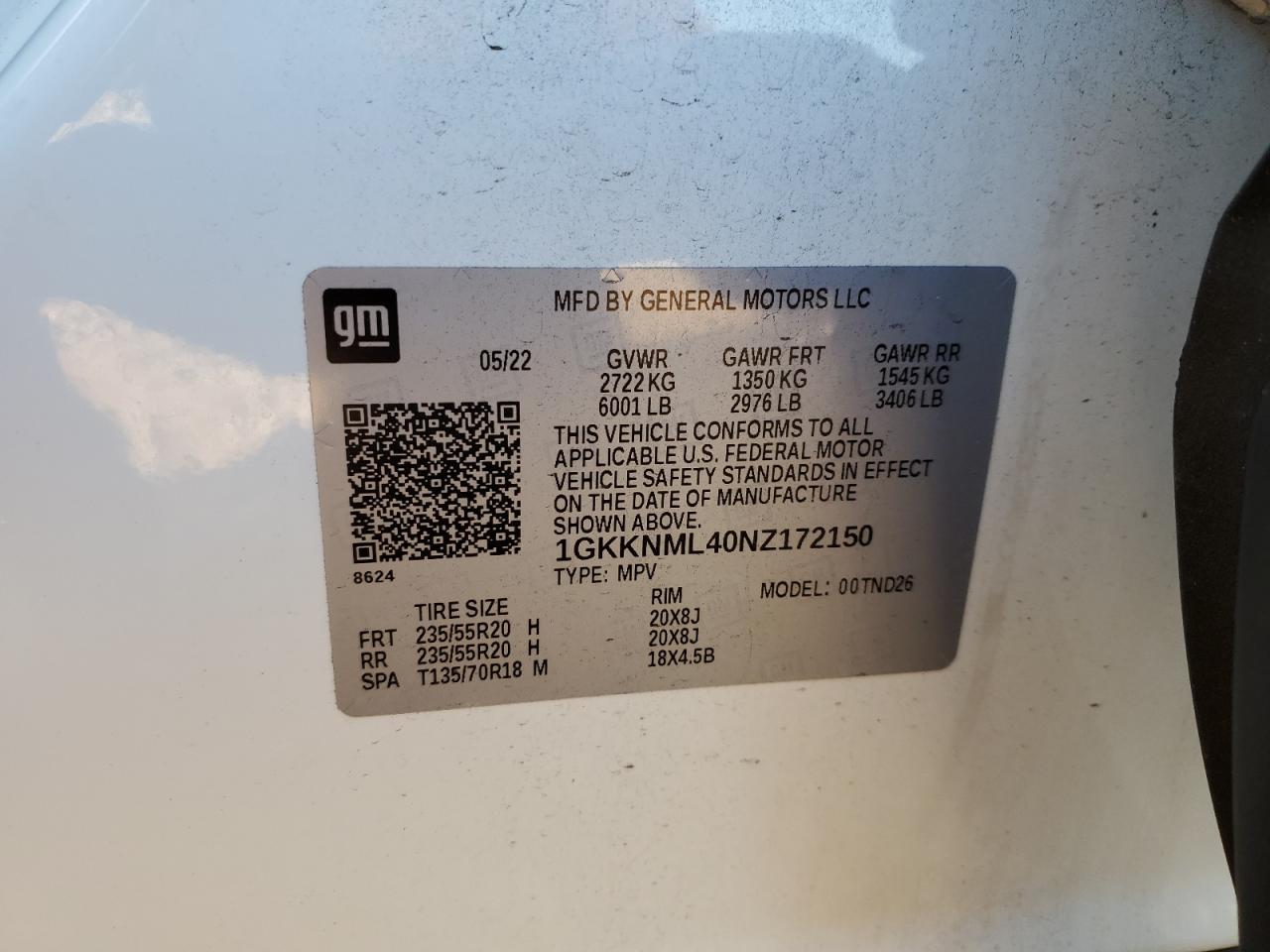 2022 GMC Acadia Slt VIN: 1GKKNML40NZ172150 Lot: 92673565