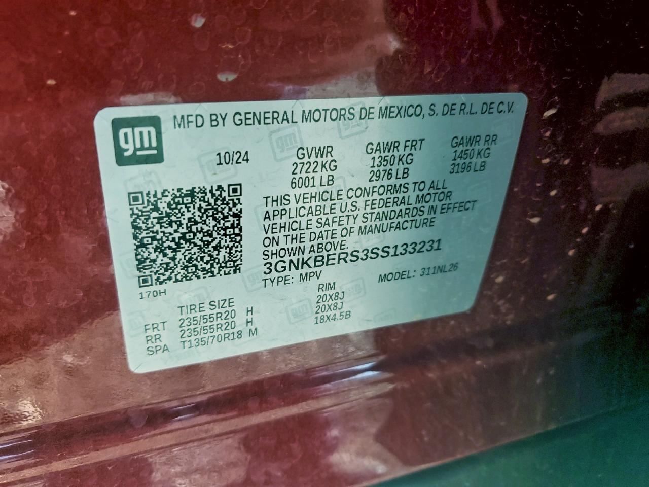 2025 Chevrolet Blazer Rs VIN: 3GNKBERS3SS133231 Lot: 93477225