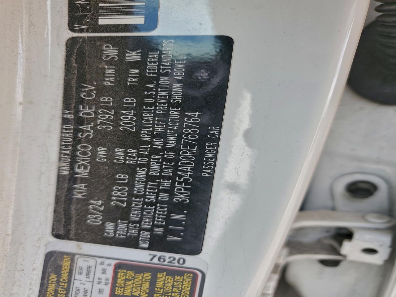 2024 Kia Forte Gt Line VIN: 3KPF54AD0RE768764 Lot: 93757895