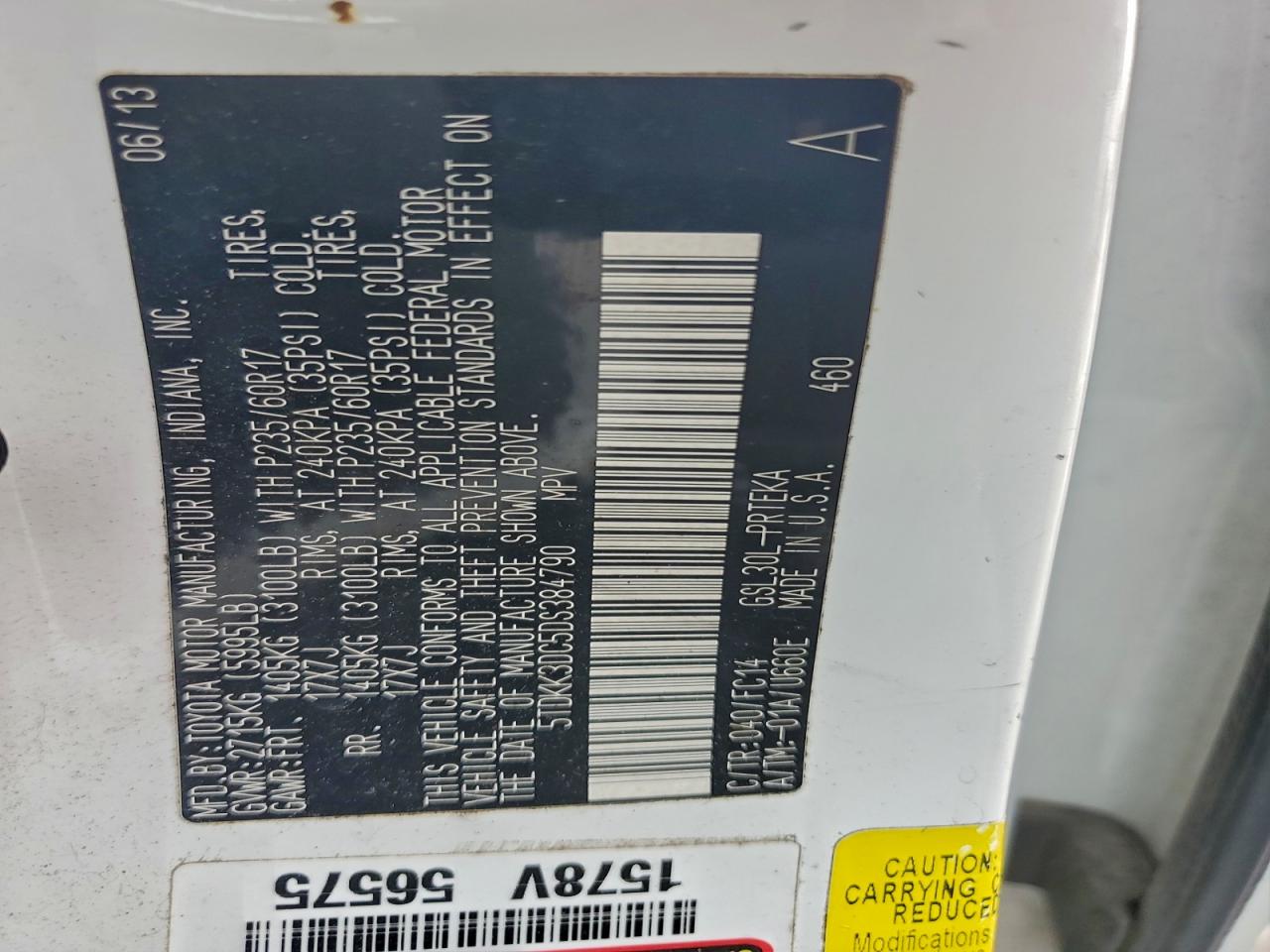 2013 Toyota Sienna Le VIN: 5TDKK3DC5DS384790 Lot: 94342815