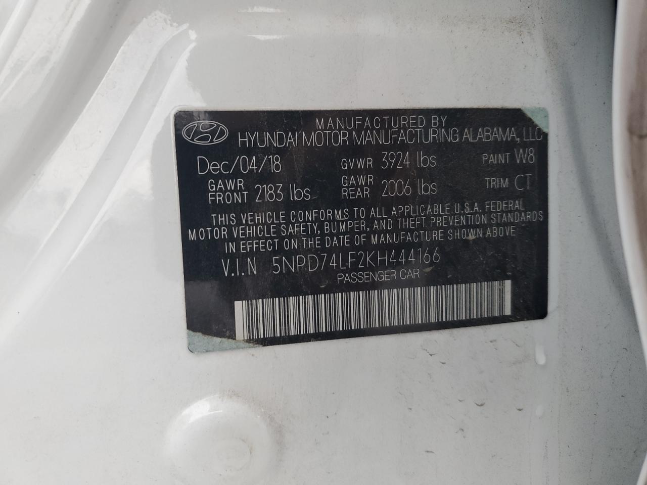 2019 Hyundai Elantra Se VIN: 5NPD74LF2KH444166 Lot: 93205095