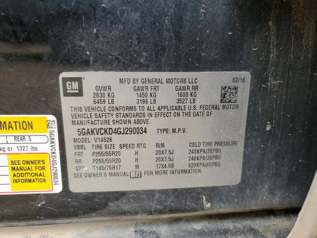 2016 Buick Enclave VIN: 5GAKVCKD4GJ290034 Lot: 92185445