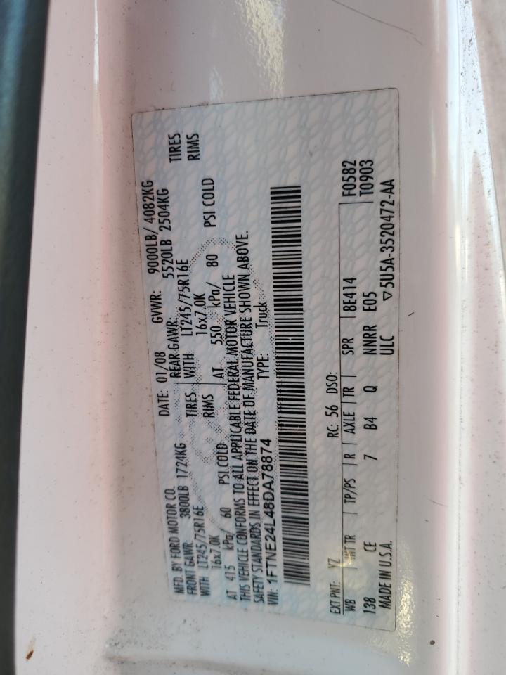 2008 Ford Econoline E250 Van VIN: 1FTNE24L48DA78874 Lot: 92653525