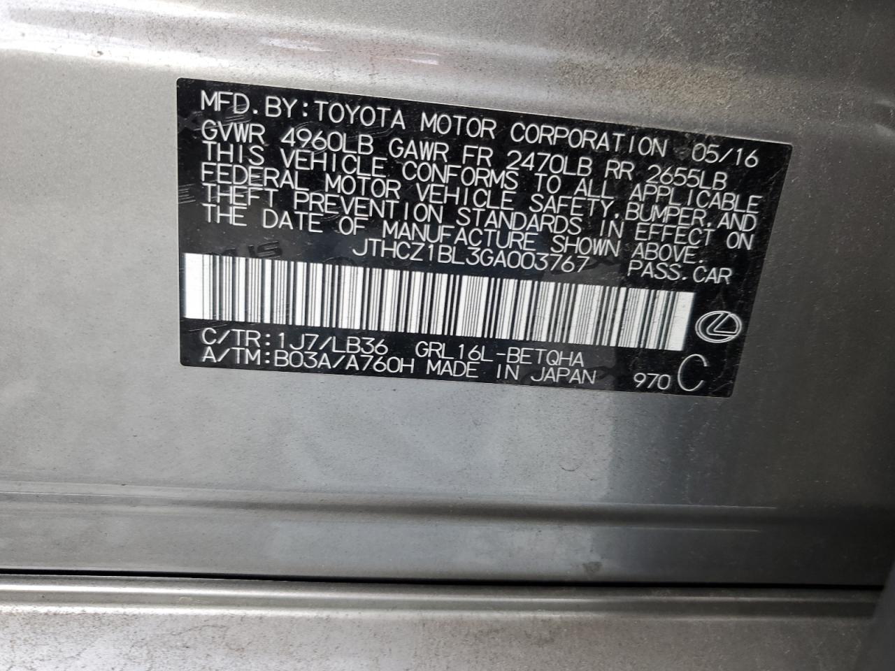 2016 Lexus Gs 350 VIN: JTHCZ1BL3GA003767 Lot: 92949465