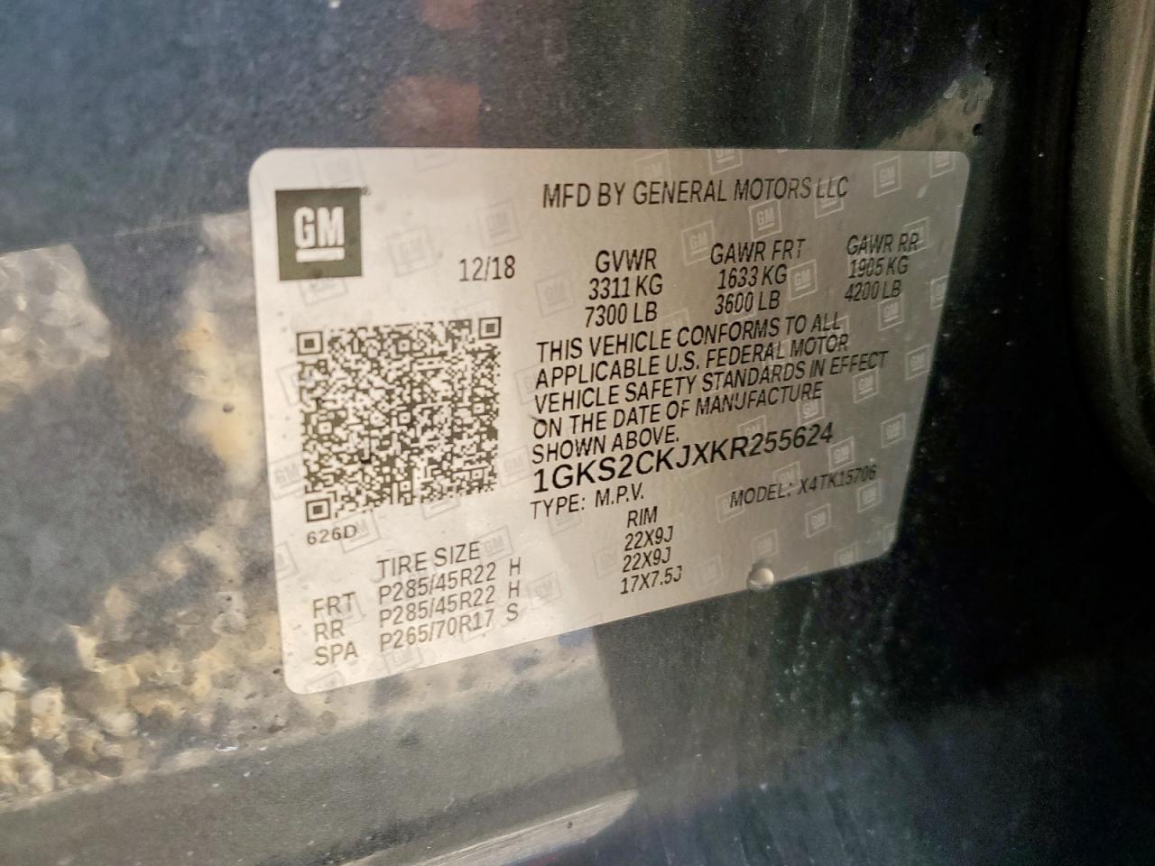 2019 GMC Yukon Denali VIN: 1GKS2CKJXKR255624 Lot: 91721985