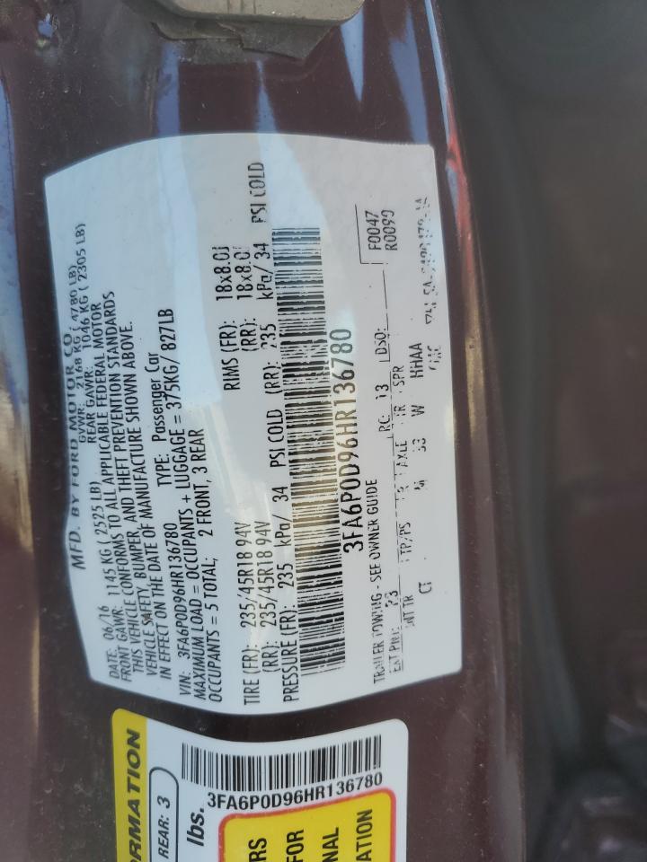 2017 Ford Fusion Titanium VIN: 3FA6P0D96HR136780 Lot: 92297005