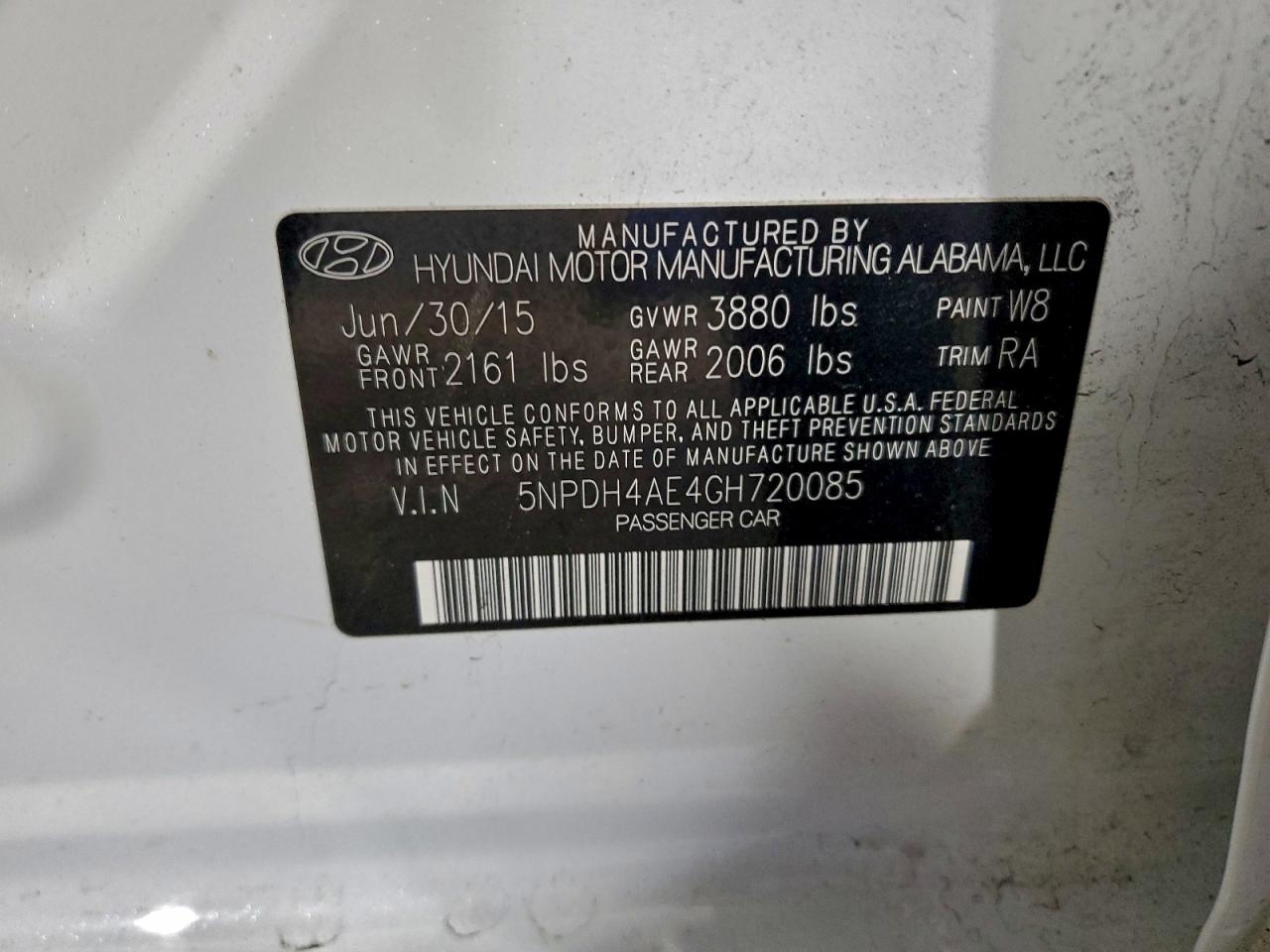 2016 Hyundai Elantra Se VIN: 5NPDH4AE4GH720085 Lot: 94026395