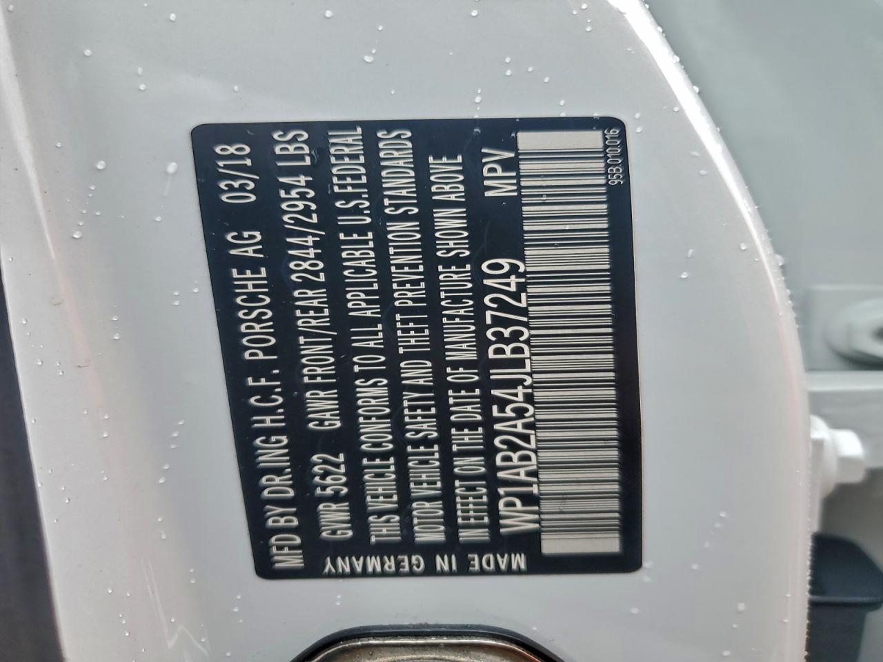 2018 Porsche Macan S VIN: WP1AB2A54JLB37249 Lot: 93933455