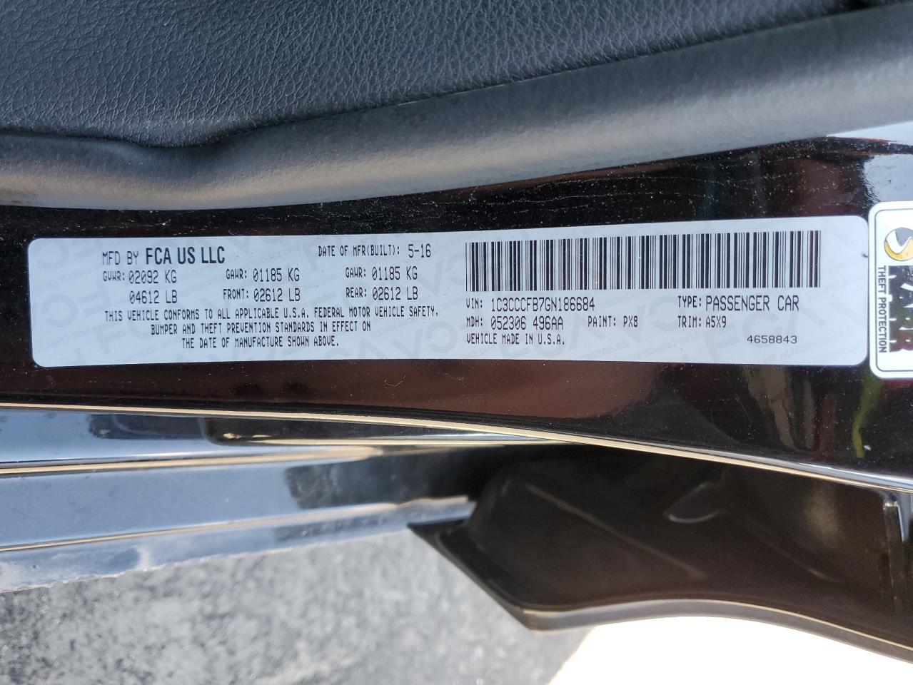 2016 Chrysler 200 Lx VIN: 1C3CCCFB7GN186684 Lot: 93147875