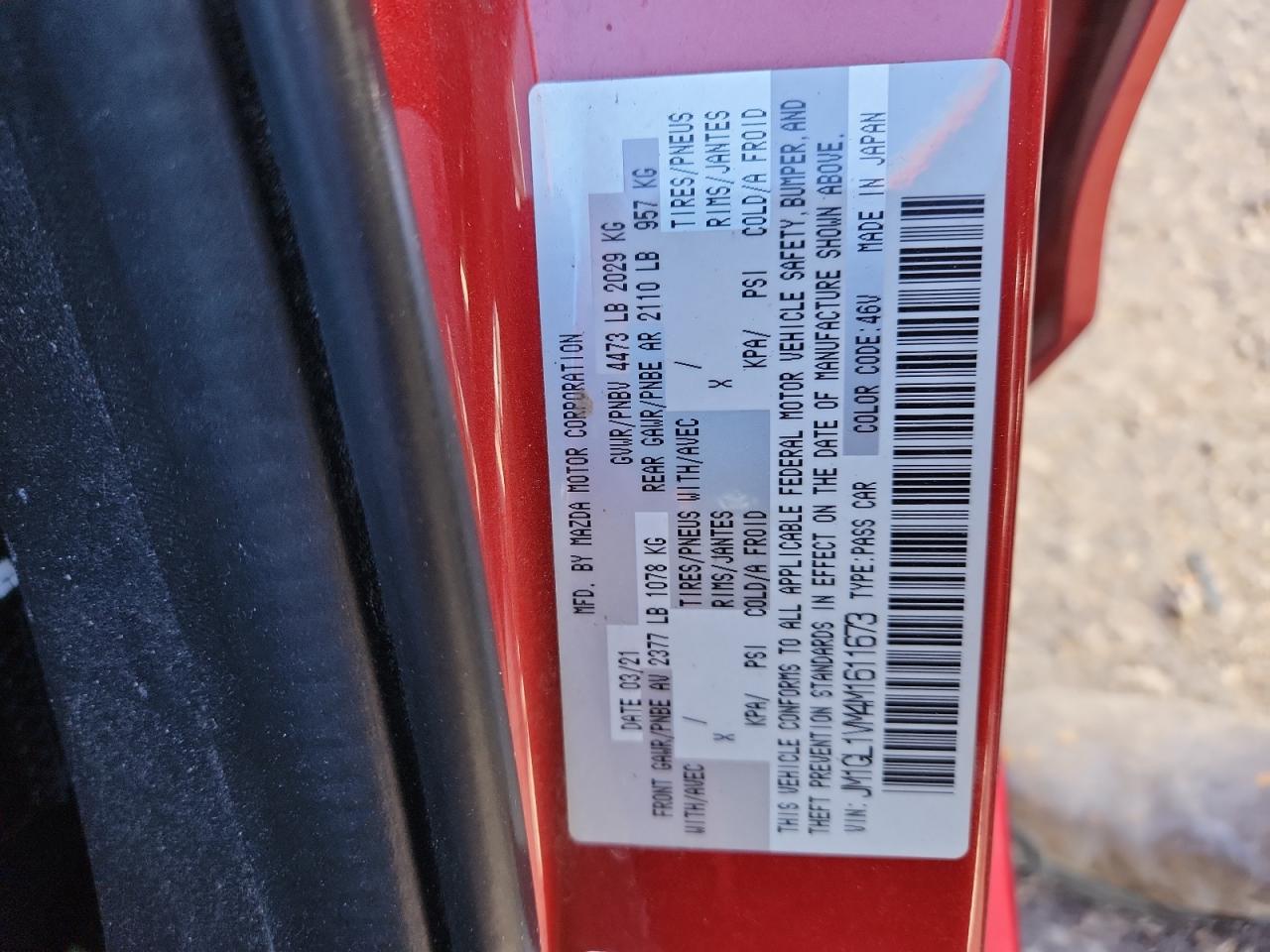 2021 Mazda 6 Touring VIN: JM1GL1VM4M1611673 Lot: 90976475