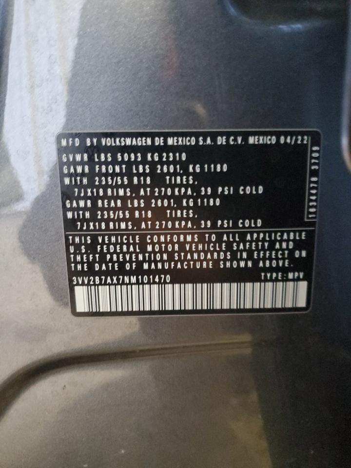 2022 Volkswagen Tiguan Se VIN: 3VV2B7AX7NM101470 Lot: 93519385