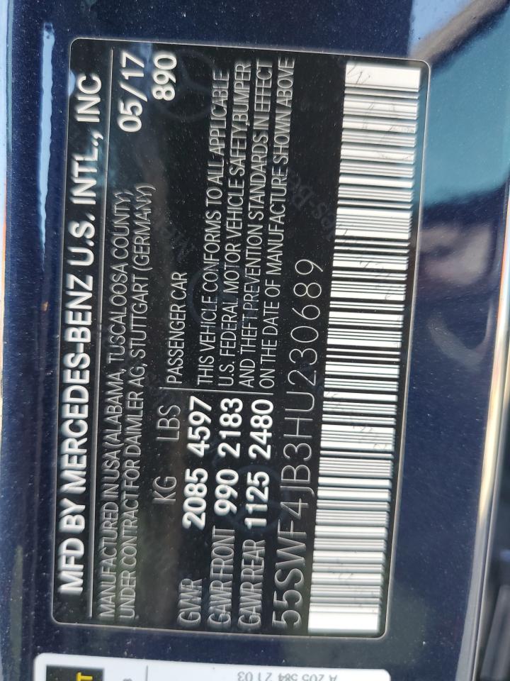 2017 Mercedes-Benz C 300 VIN: 55SWF4JB3HU230689 Lot: 90582725