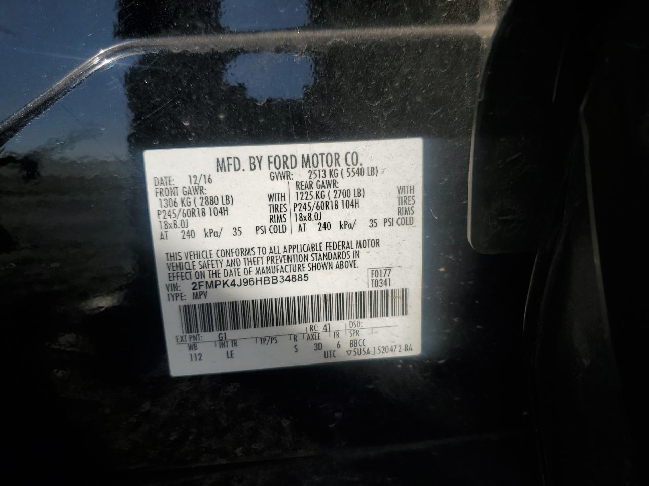 2017 Ford Edge Sel VIN: 2FMPK4J96HBB34885 Lot: 92441755