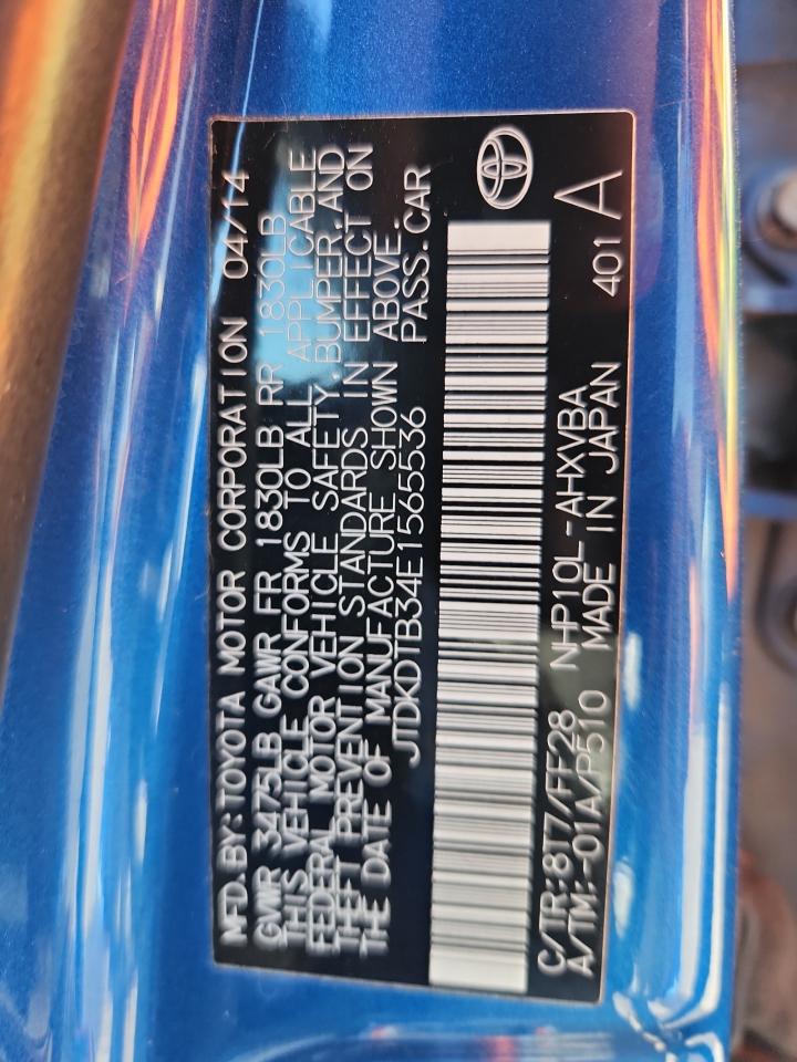 2014 Toyota Prius C VIN: JTDKDTB34E1565536 Lot: 92488285