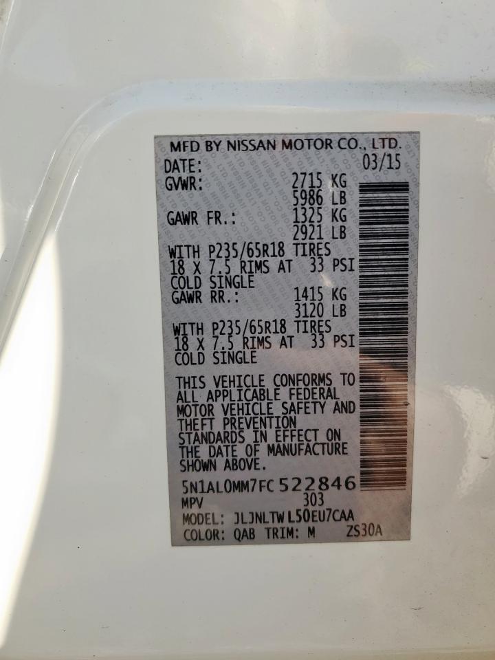 2015 Infiniti Qx60 VIN: 5N1AL0MM7FC522846 Lot: 90628865