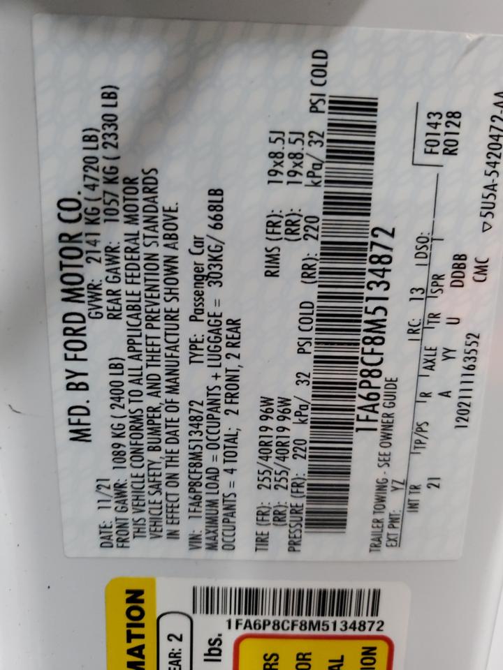 2021 Ford Mustang Gt VIN: 1FA6P8CF8M5134872 Lot: 91507555