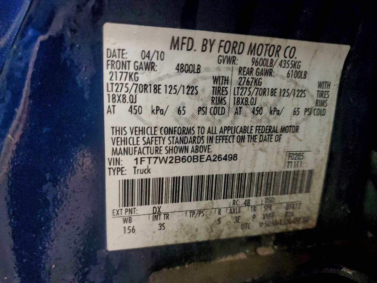 2011 Ford F250 Super Duty VIN: 1FT7W2B60BEA26498 Lot: 93614275