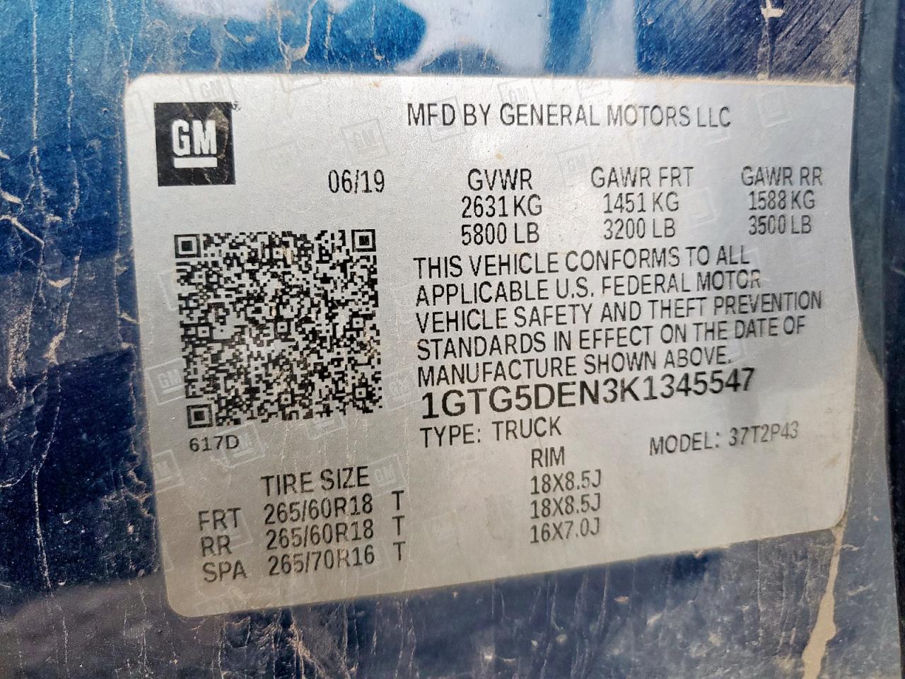 2019 GMC Canyon Slt VIN: 1GTG5DEN3K1345547 Lot: 93943935