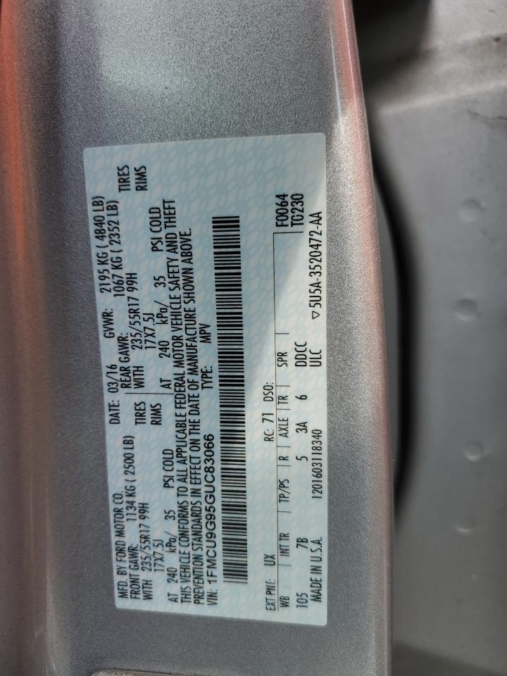 2016 Ford Escape Se VIN: 1FMCU9G95GUC83066 Lot: 91604515