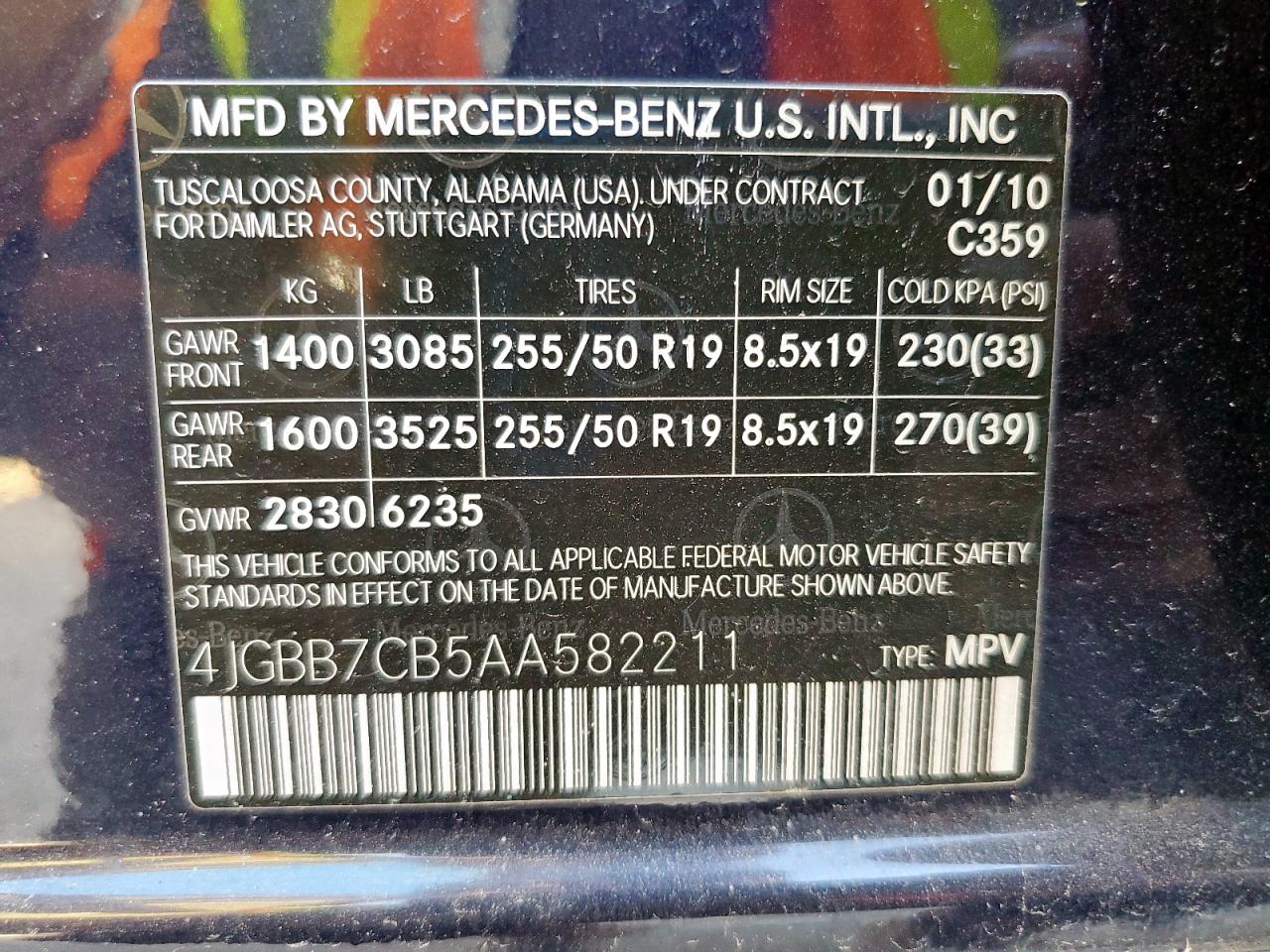 2010 Mercedes-Benz Ml 550 4Matic VIN: 4JGBB7CB5AA582211 Lot: 92927805