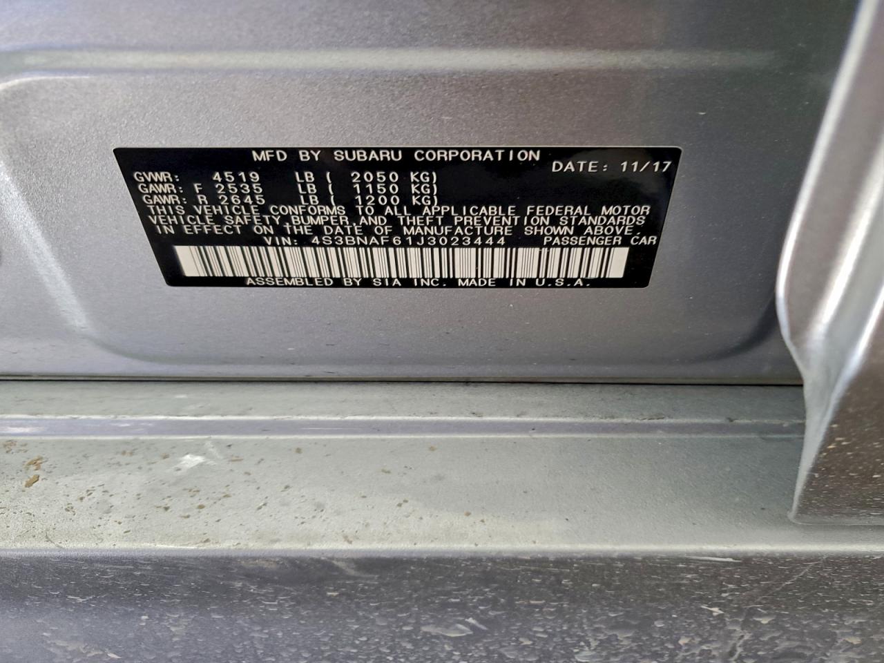 2018 Subaru Legacy 2.5I Premium VIN: 4S3BNAF61J3023444 Lot: 94079965