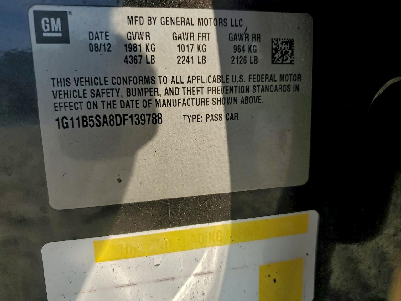 2013 Chevrolet Malibu Ls VIN: 1G11B5SA8DF139788 Lot: 93949405